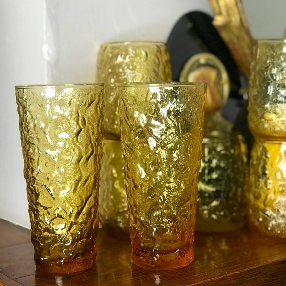 Vintage 1970s Anchor Hocking Milano amber crinkle glasses set if 2 ✨ - Picture 2 of 4